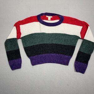 Luv Lane Striped Sweater Medium Red‎ White Green Black Purple Pullover Knit